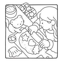 Cozy Girl Christmas Coloring Pages,  Cozy Girl Christmas  Coloring Pages for Kids & Adults, Christmas Coloring Pages, bold & easy cozy winter coloring book pages, vector art, line art 