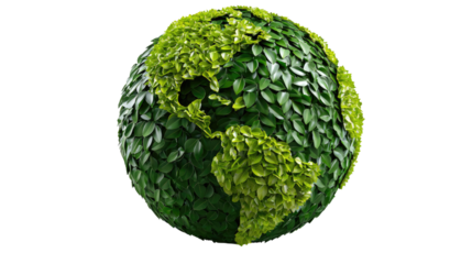 Eco-Friendly World: A stylized globe, artfully composed of lush green foliage, symbolizes environmental sustainability and global responsibility.