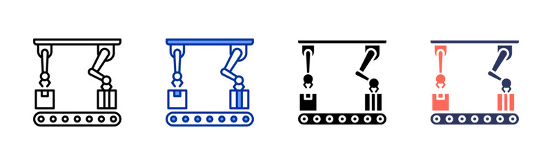 Robot Arm Assembling icon set multiple style collection