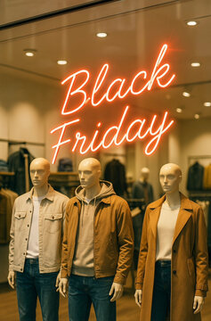 Escaparate de tienda de ropa en Black Friday