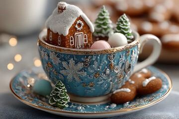 Gingerbread christmas cookies tea cup. Generate Ai