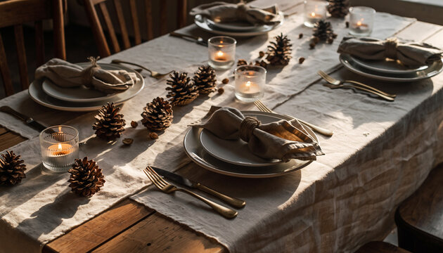 Rustic winter table setting
