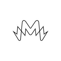 Initial letter M logo with ribbon shape element in minimal line design concept