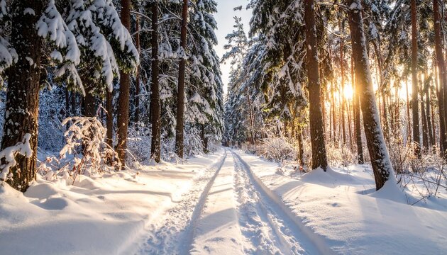 Snowy forest path - Powered by Adobe
