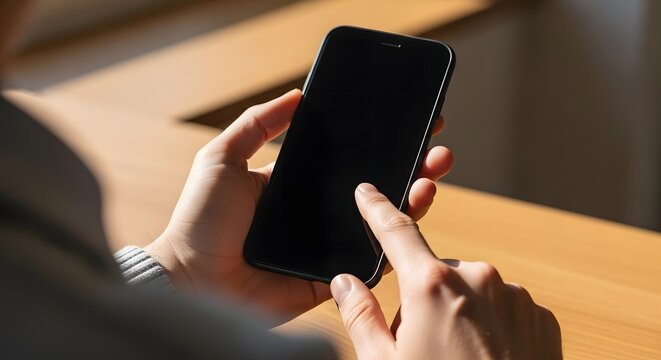 Close up of a person holding a smartphone and touching the screen.