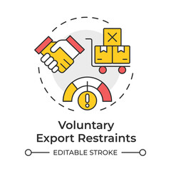 Voluntary export restraints multi color concept icon. Trade restriction. Supply chain. Business partnership. Round shape line illustration. Abstract idea. Graphic design. Easy to use article