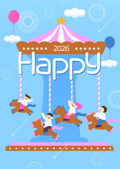 2026 회전목마 위에서 즐거워하며 새해를 맞이하는 아이들