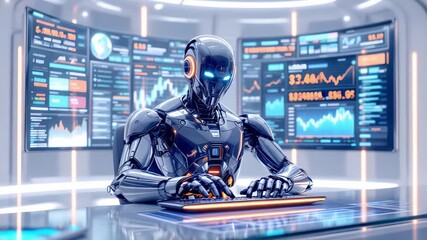 Modern robotic trading console featuring holographic interfaces - Powered by Adobe