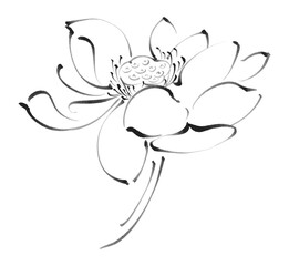 Elegant ink style lotus silhouette