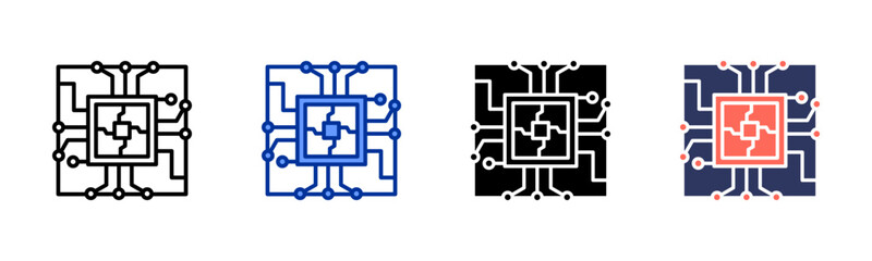 Circuit Board Inspection icon set multiple style collection