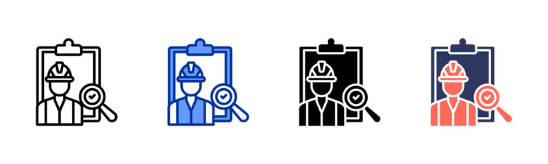 Quality Control Engineer icon set multiple style collection