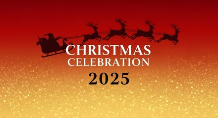 Silhouette of Santa Claus and his reindeer flying across a sparkling festive background for Christmas 2025.