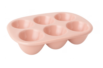 Pink silicone muffin baking tray on transparent background