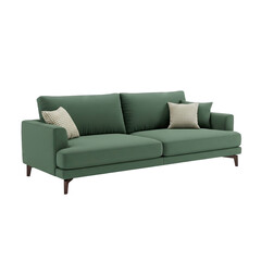 Fototapeta premium A Green Upholstered Sofa with Two Cushions on a Transparent Background