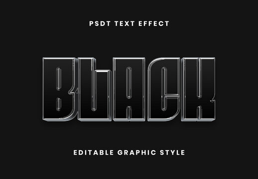 Black And Gray Dark Chrome Text Effect Bold Glossy Outline Font