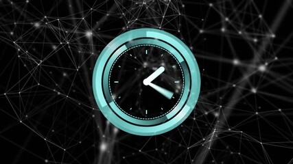 Partial cyan ring appearing, clock forming rings, hands rotating, arcs lifting, showing network - Powered by Adobe