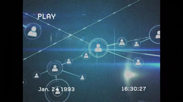 PLAY label starting central node sending links nodes appearing camera pulling back showing network