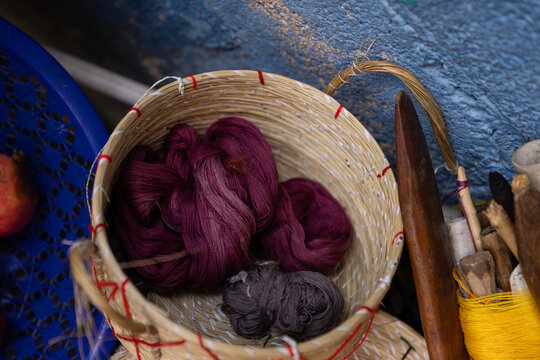 traditional hand dyed threads for weaving