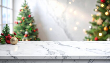 Christmas decorations on a marble