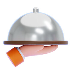 PNG 3D Catering Service Hand Holding Cloche Icon Isolated on a White Background
