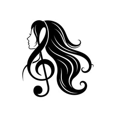 Stylized profile of a woman with long, flowing hair forming a musical treble clef.