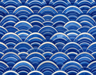 青海波の藍染和紙 / Seigaiha Indigo Washi (Ocean Wave)