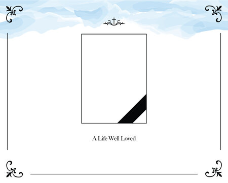 A minimal white canvas brushed with delicate blue tones, giving a tranquil and respectful feeling to the blank memorial card.