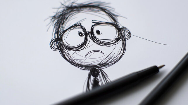 Abstract portrait sketch of a teenager wearing glasses close-up - Powered by Adobe