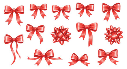 Assorted red bows and ribbons collection