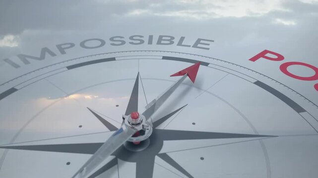 Cloud glint initiating compass arm rotating clockwise while camera pulling back revealing POSSIBLE