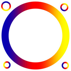 Circular Gradient Ring from Blue to Red to Yellow with Four Matching Smaller Rings in Symmetrical Corners for a Playful, Festive, and Minimalist Decorative Design
