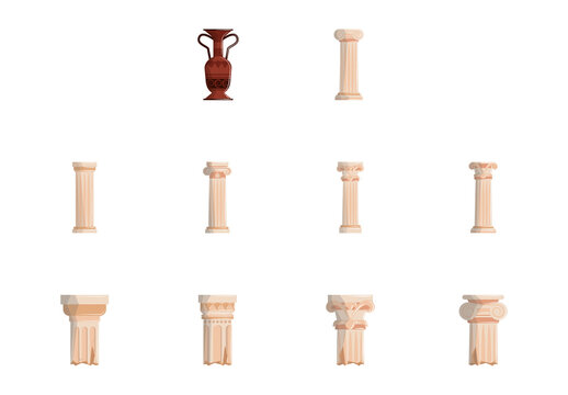 Beige And Brown Greek Architecture Vase Columns Culture Illustrations Set