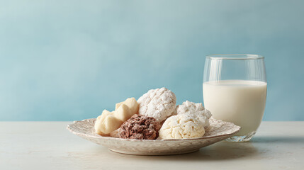 elegant plate filled with assorted cookies and glass of milk perfect for santa