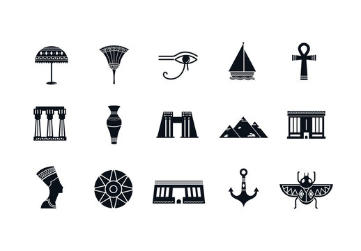 Black Egyptian Culture Ancient Symbols Egypt Icons Set