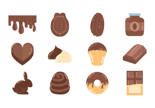 Brown And Beige Chocolate Candy Cocoa Dessert Food Illustrations Set