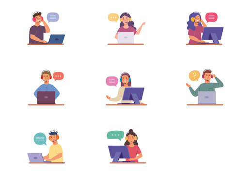 Colorful Customer Support Communication Online Service Illustrations Set