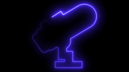 A vibrant blue neon microphone glows against a stark black backdrop, its outline sharp and distinct, creating a retro yet modern aesthetic perfect for podcasts and live streams