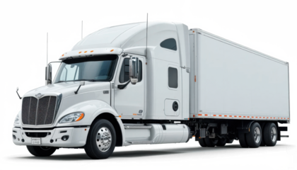 White semi truck with trailer mockup — isolated on transparent png background