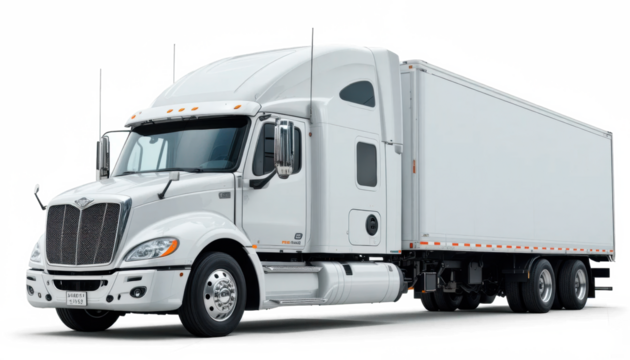 White semi truck with trailer mockup — isolated on transparent png background