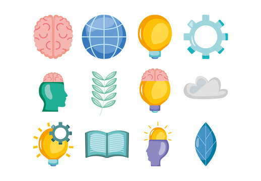 Colorful Knowledge Mind Creativity Learning Ideas Illustrations Set