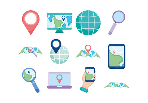 Colorful Map Location Pin Navigation Tracking Icons Set