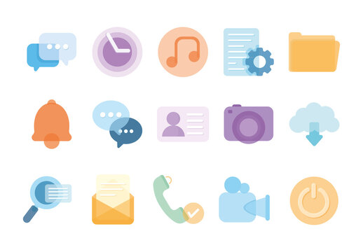 Colorful Communication Multimedia Glassmorphism App Icons Set