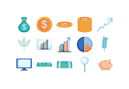 Colorful Investment Growth Money Finance Business Illustrations Set
