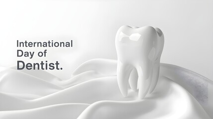 Celebrating international dentist day with tooth symbol on white fabric background