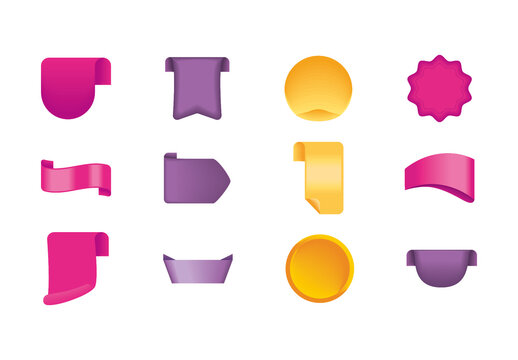 Colorful Marketing Labels Badges Stickers Shapes Illustrations Set