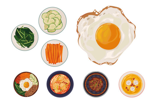 Colorful Korean Food Illustrations Set