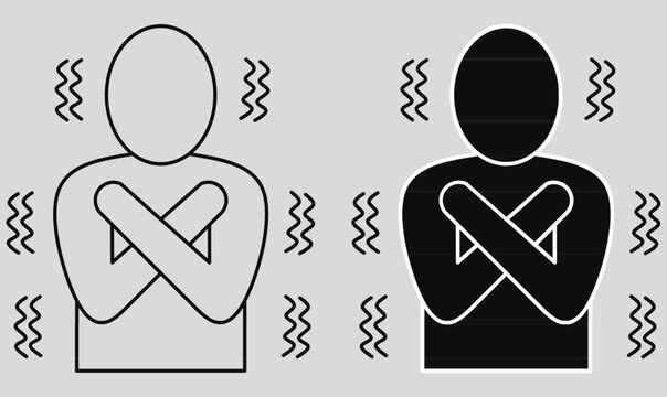 outline silhouette shivering.for health, warning, and temperature related visuals. shivering or shuddering icon set. isolated grey background.