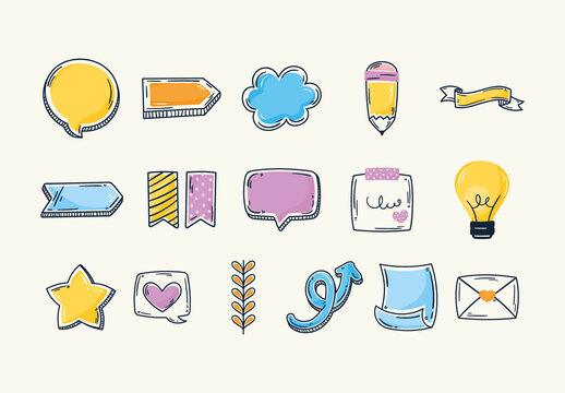 Colorful Doodle Notes Illustrations Set