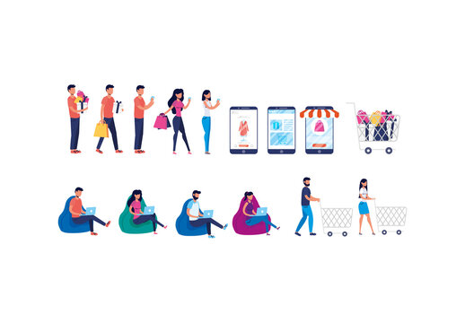 Colorful Shopping Day Online Commerce Illustrations Set
