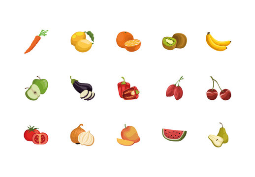 Colorful Fresh Vegetables Fruits Healthy Food Collection Design Set